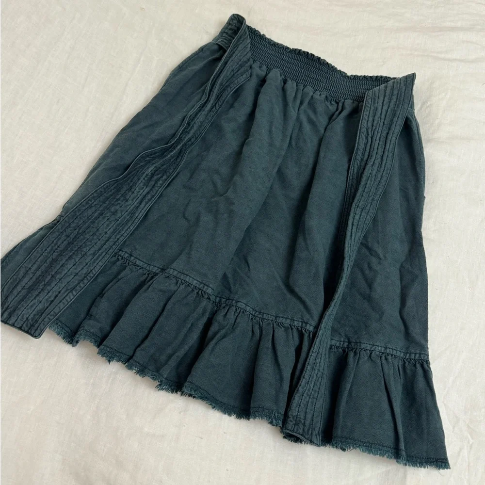 ANTHROPOLOGIE Pilcro Amora Ruffled Mini Skirt In Teal Blue Size XS Beach Coast - Picture 4 of 16